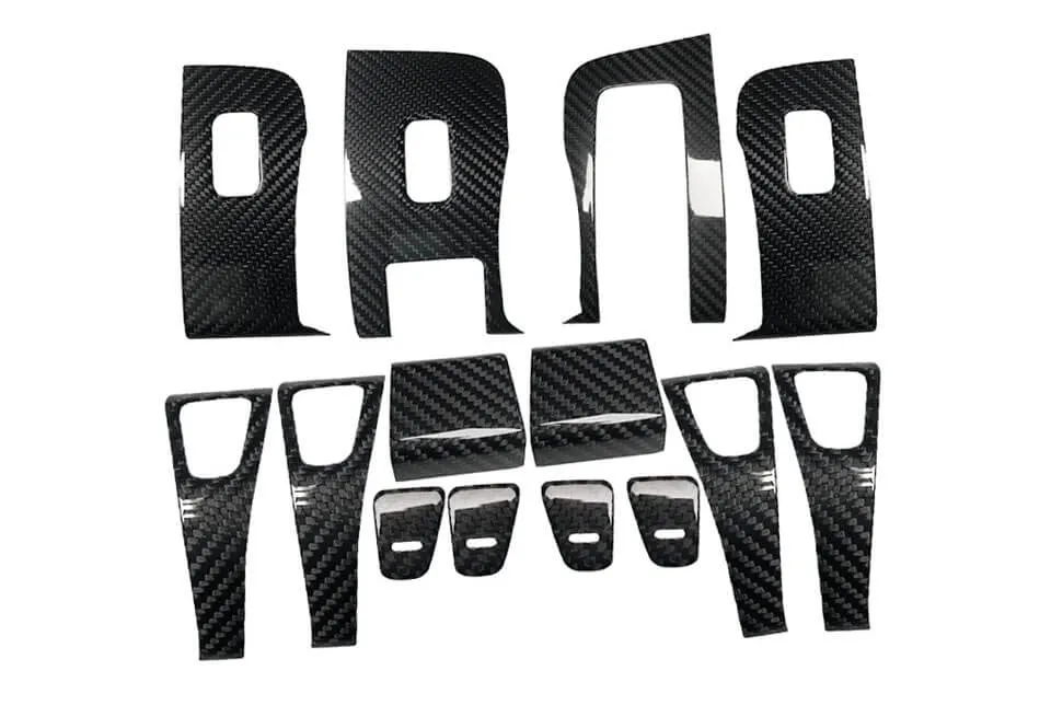 14Pcs Real Molded Dry Gloss Carbon Fiber Window Switch Covers for Tesla Model Y (Left Hand Drive) 2020