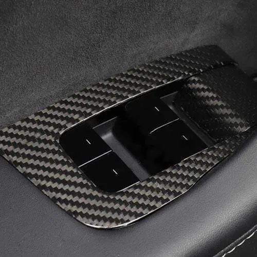 14Pcs Real Molded Dry Gloss Carbon Fiber Window Switch Covers for Tesla Model Y (Left Hand Drive) 2020