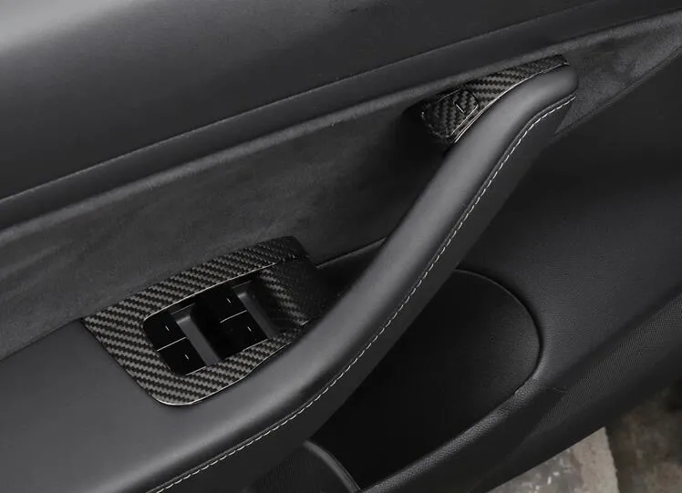 14Pcs Real Molded Dry Gloss Carbon Fiber Window Switch Covers for Tesla Model Y (Left Hand Drive) 2020