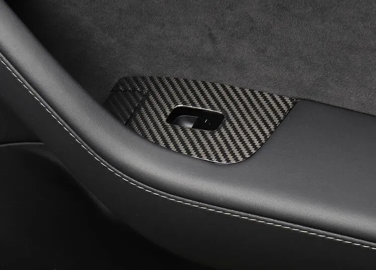 14Pcs Real Molded Dry Gloss Carbon Fiber Window Switch Covers for Tesla Model Y (Left Hand Drive) 2020
