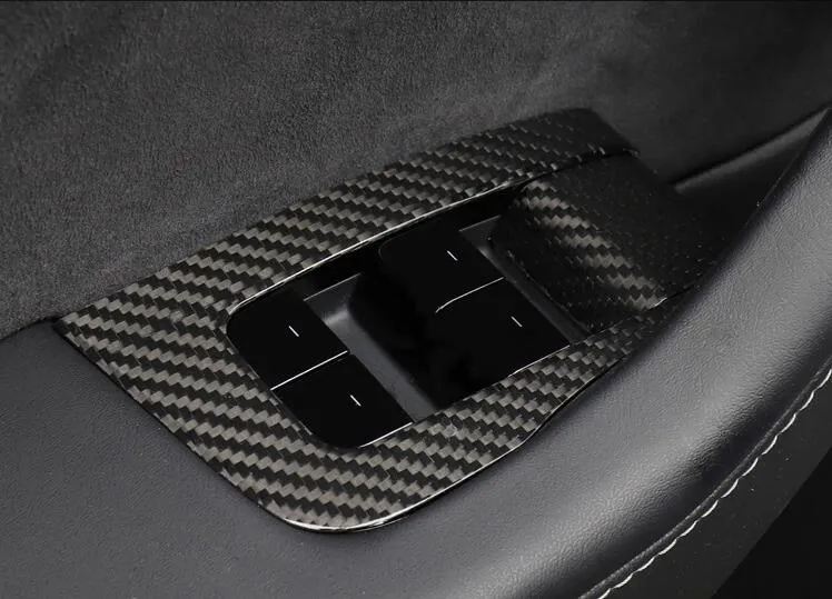 14Pcs Real Molded Dry Gloss Carbon Fiber Window Switch Covers for Tesla Model Y (Left Hand Drive) 2020
