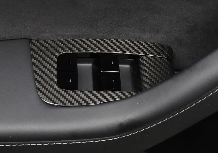 14Pcs Real Molded Dry Gloss Carbon Fiber Window Switch Covers for Tesla Model Y (Left Hand Drive) 2020