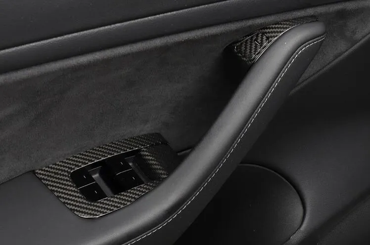 14Pcs Real Molded Dry Gloss Carbon Fiber Window Switch Covers for Tesla Model Y (Left Hand Drive) 2020