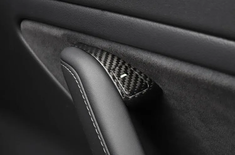 14Pcs Real Molded Dry Gloss Carbon Fiber Window Switch Covers for Tesla Model Y (Left Hand Drive) 2020