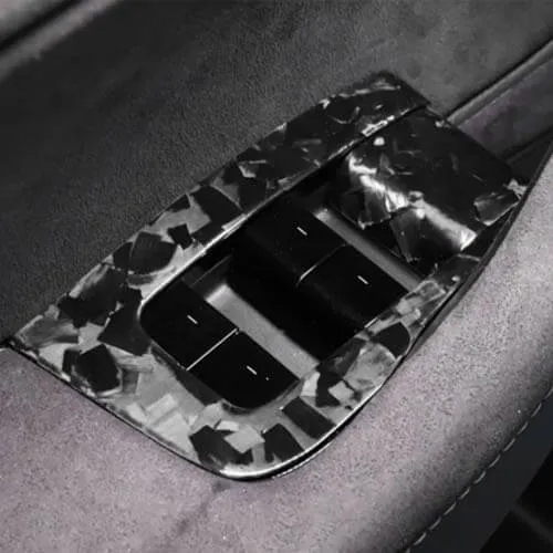 14Pcs Real Molded Gloss Forged Carbon Fiber Window Switch Covers for Tesla Model Y (Right Hand Drive) 2020