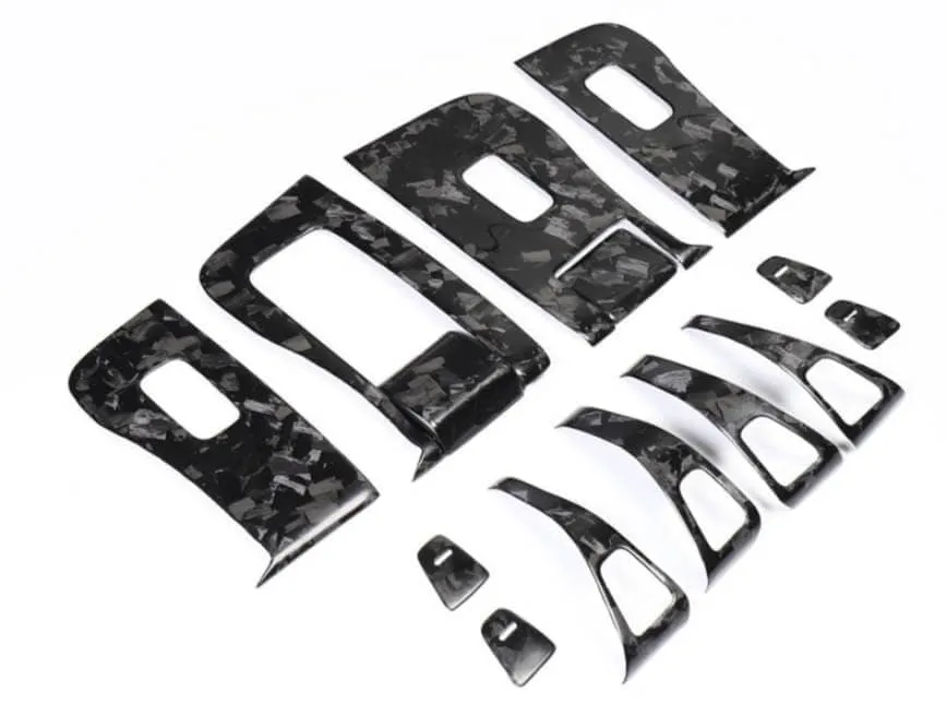 14Pcs Real Molded Gloss Forged Carbon Fiber Window Switch Covers for Tesla Model Y (Right Hand Drive) 2020