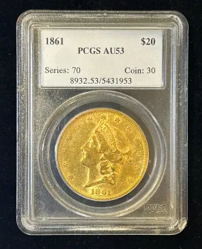 1861 Liberty Head Double Eagle AU-53 (PCGS) - $8K APR Value w/ CoA!