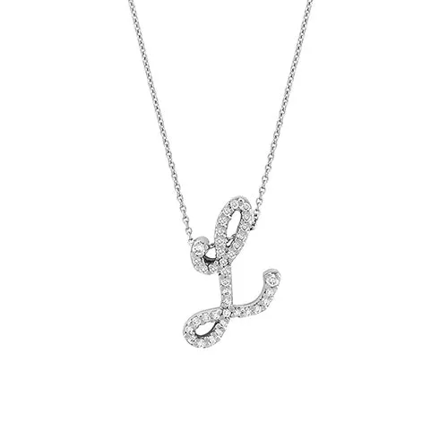18K Gold Diamond Cursive Letter Pendant Necklace