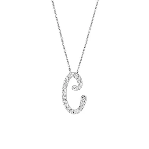 18K Gold Diamond Cursive Letter Pendant Necklace