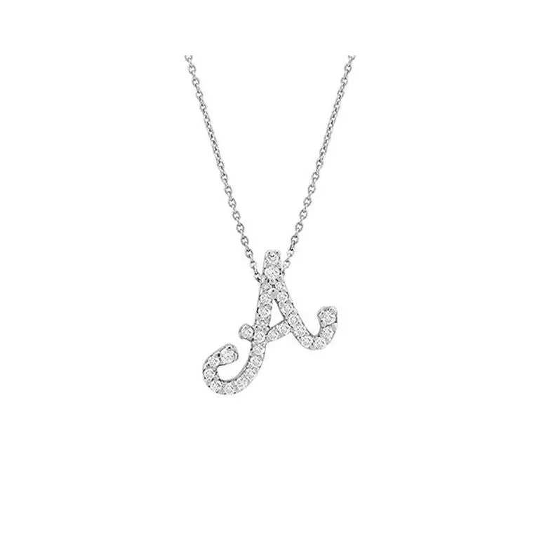 18K Gold Diamond Cursive Letter Pendant Necklace