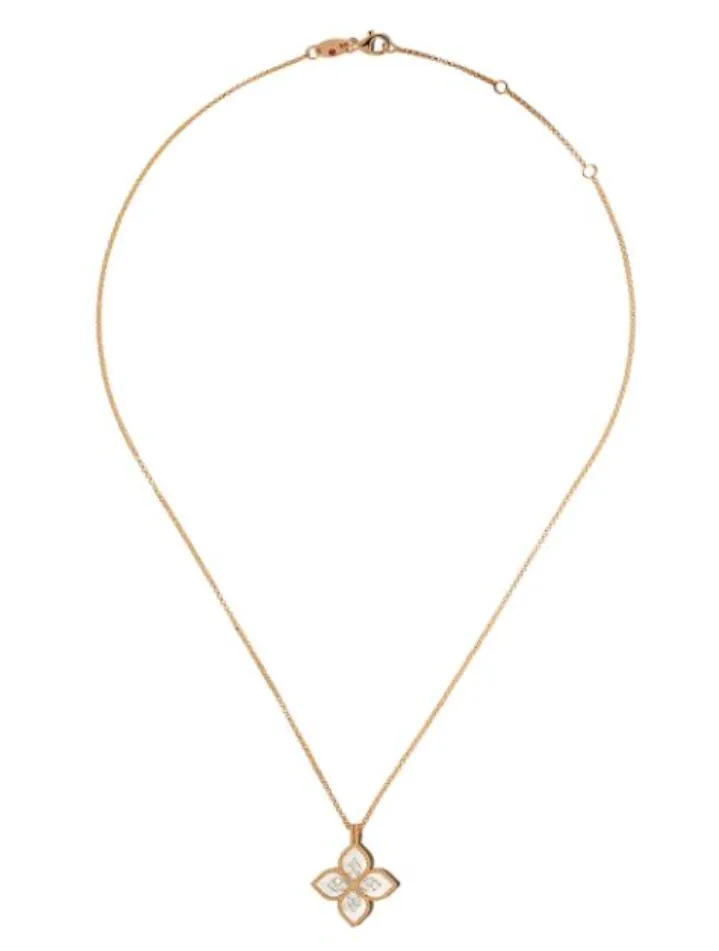18kt rose gold diamond Princess Flower mother-of pearl necklace