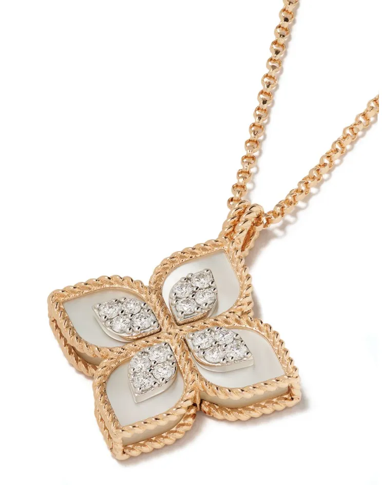 18kt rose gold diamond Princess Flower mother-of pearl necklace