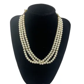 1928 Cream Faux Pearl & Gold Chain Layered Womens Necklace, Preowned, Plastic