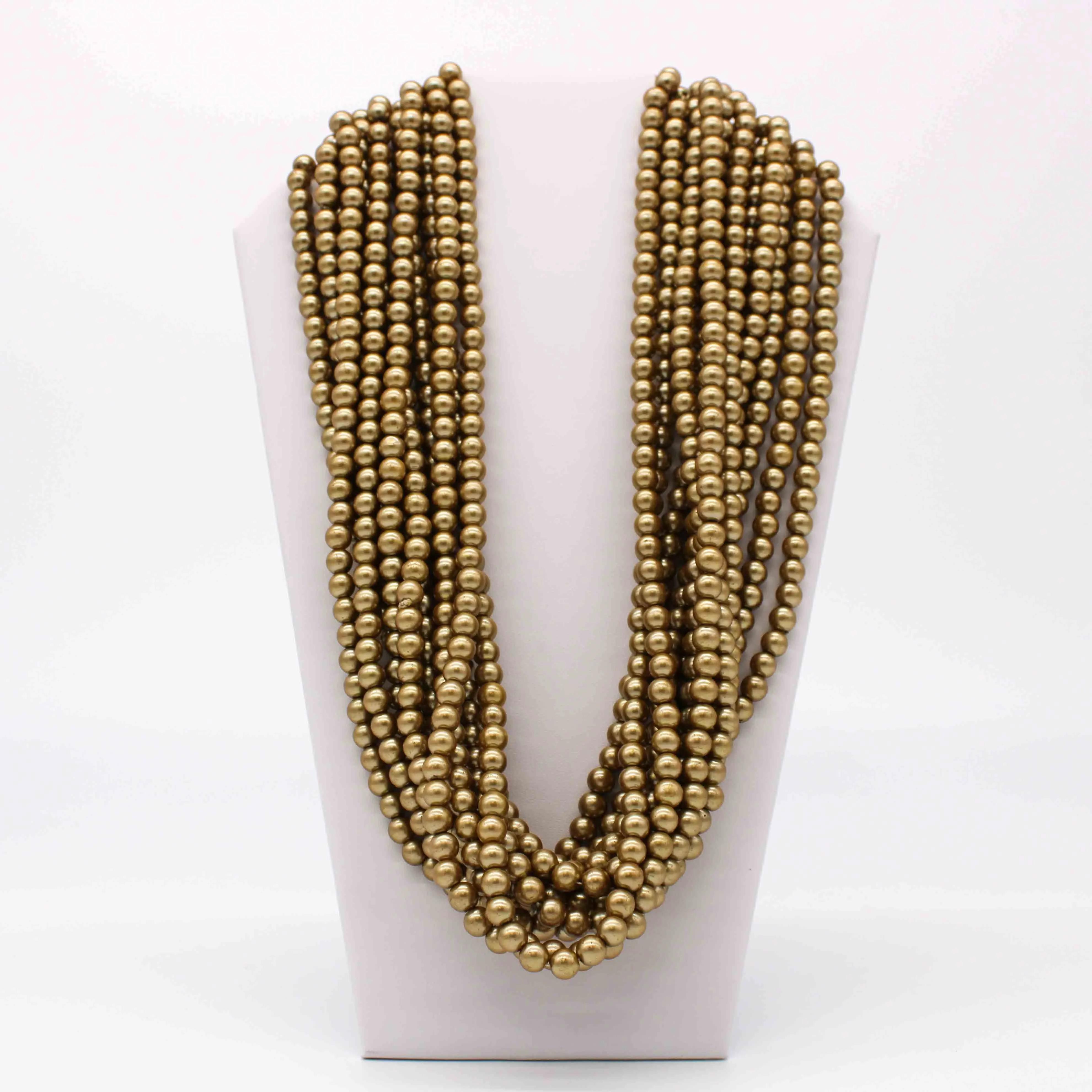 27" Golden Pearl 8mm Glass Bead Necklace (Dozen)