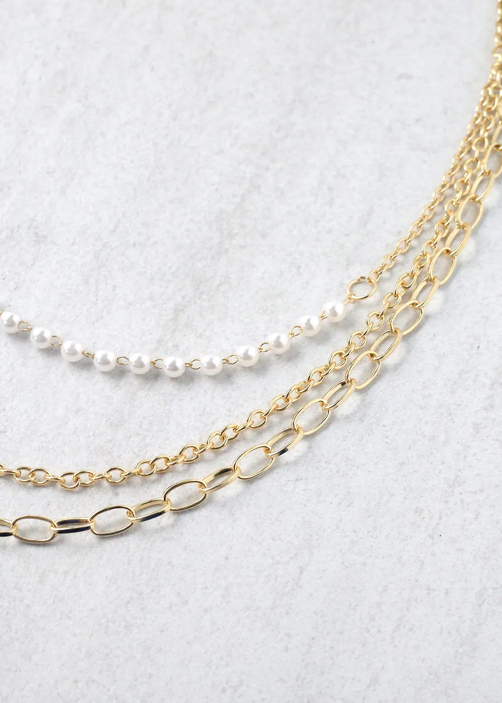 3-Layered Pearl and Chain Necklaces