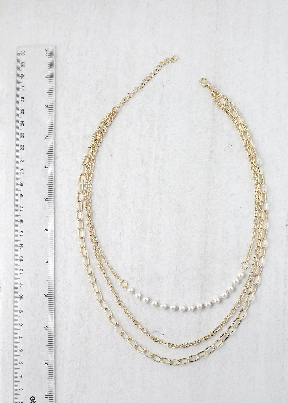 3-Layered Pearl and Chain Necklaces