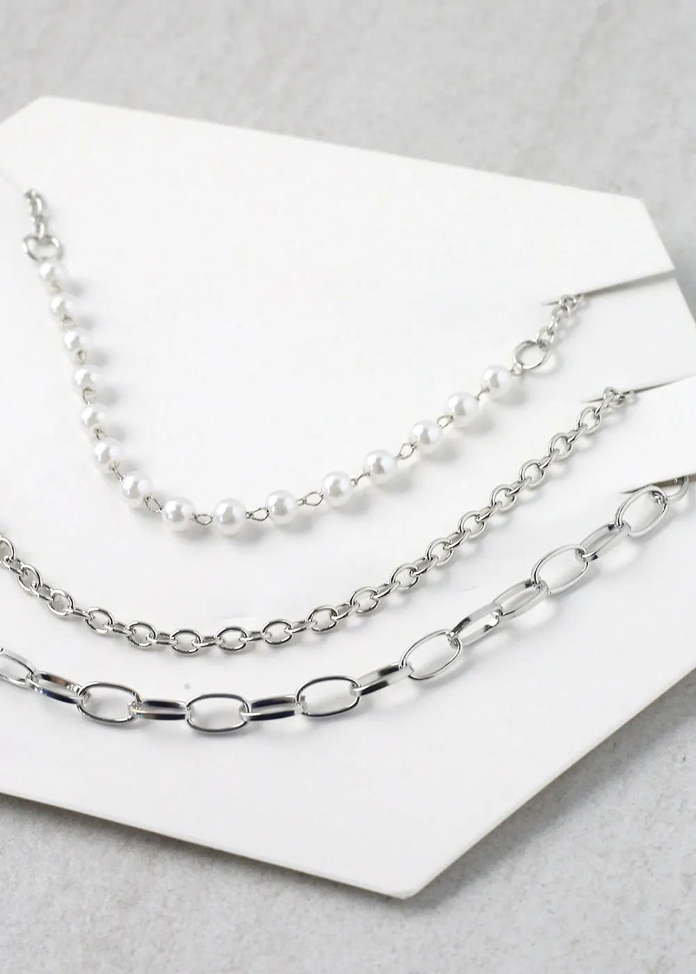 3-Layered Pearl and Chain Necklaces