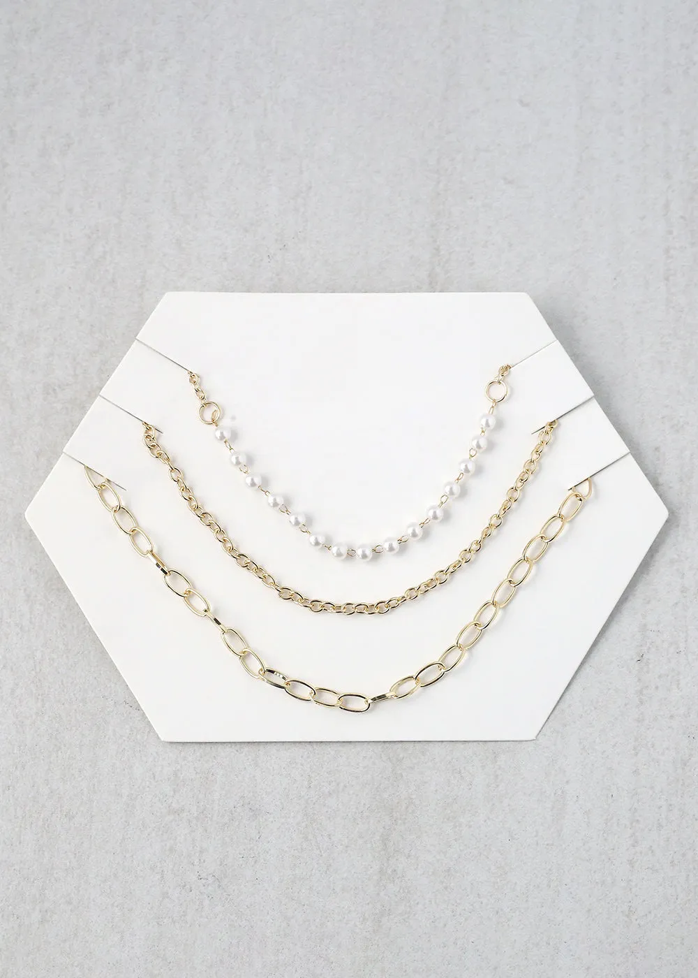 3-Layered Pearl and Chain Necklaces