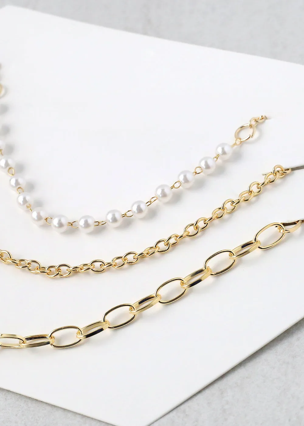 3-Layered Pearl and Chain Necklaces