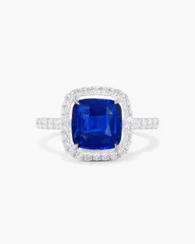 3.06 carat Cushion Cut Ceylon Sapphire and Diamond Ring