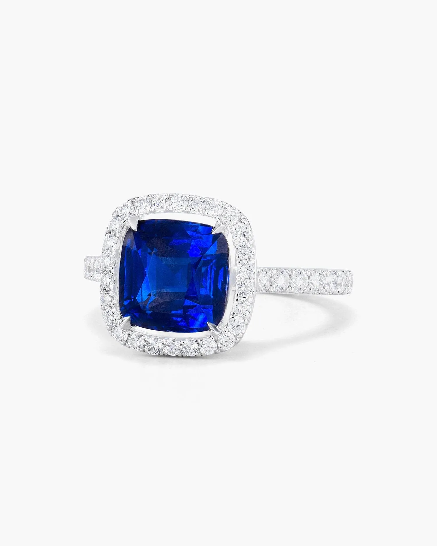 3.06 carat Cushion Cut Ceylon Sapphire and Diamond Ring