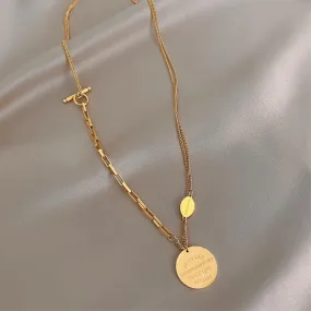316L Stainless Steel 2 Layer Round Letter Necklace For Women