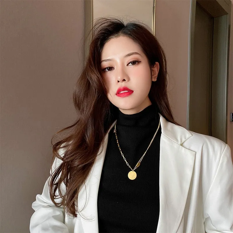 316L Stainless Steel 2 Layer Round Letter Necklace For Women