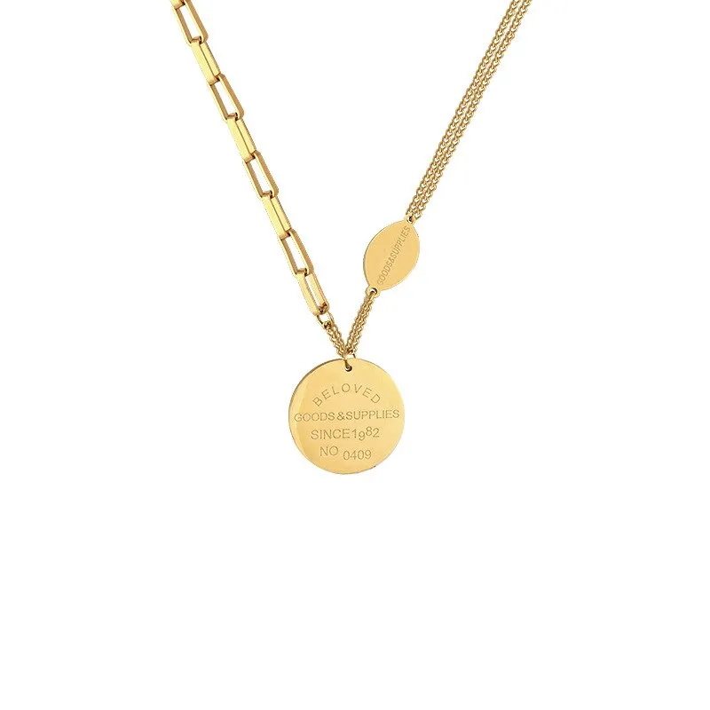 316L Stainless Steel 2 Layer Round Letter Necklace For Women