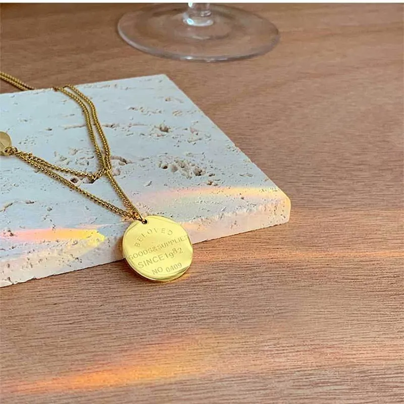 316L Stainless Steel 2 Layer Round Letter Necklace For Women