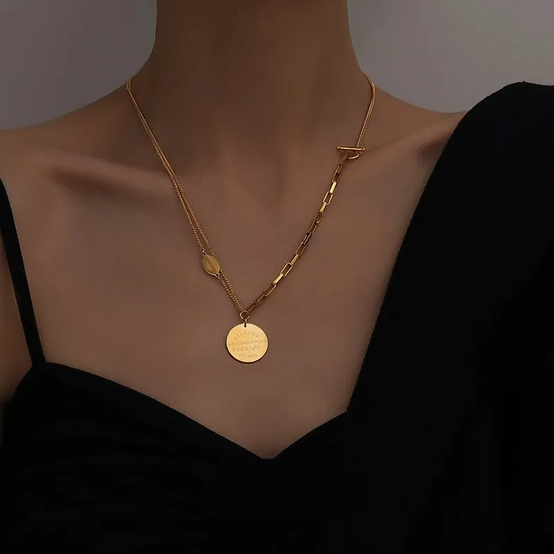 316L Stainless Steel 2 Layer Round Letter Necklace For Women