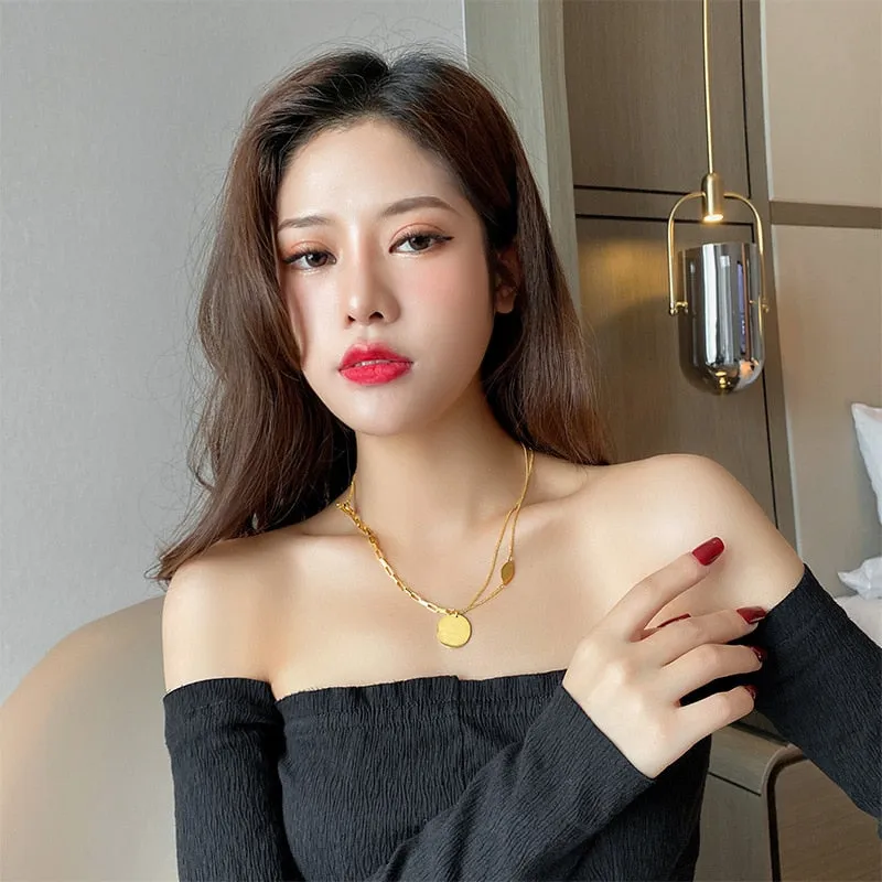 316L Stainless Steel 2 Layer Round Letter Necklace For Women