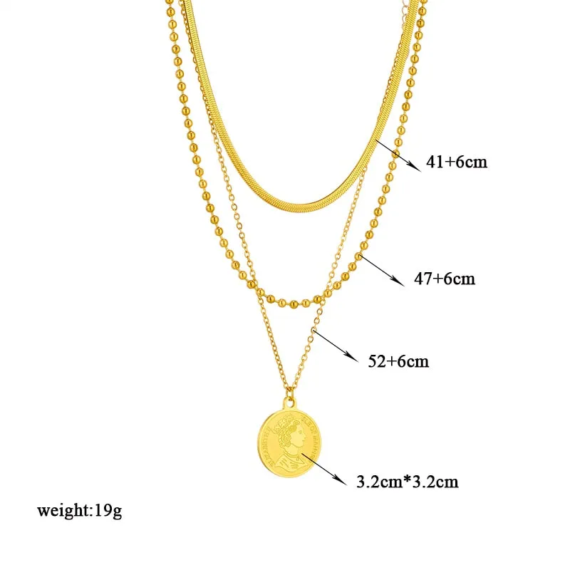 316L Stainless Steel Round Portrait Coin Pendant Necklace For Women