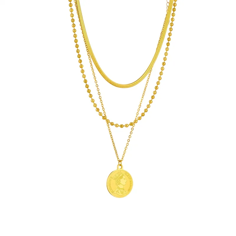 316L Stainless Steel Round Portrait Coin Pendant Necklace For Women