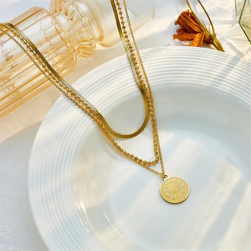 316L Stainless Steel Round Portrait Coin Pendant Necklace For Women