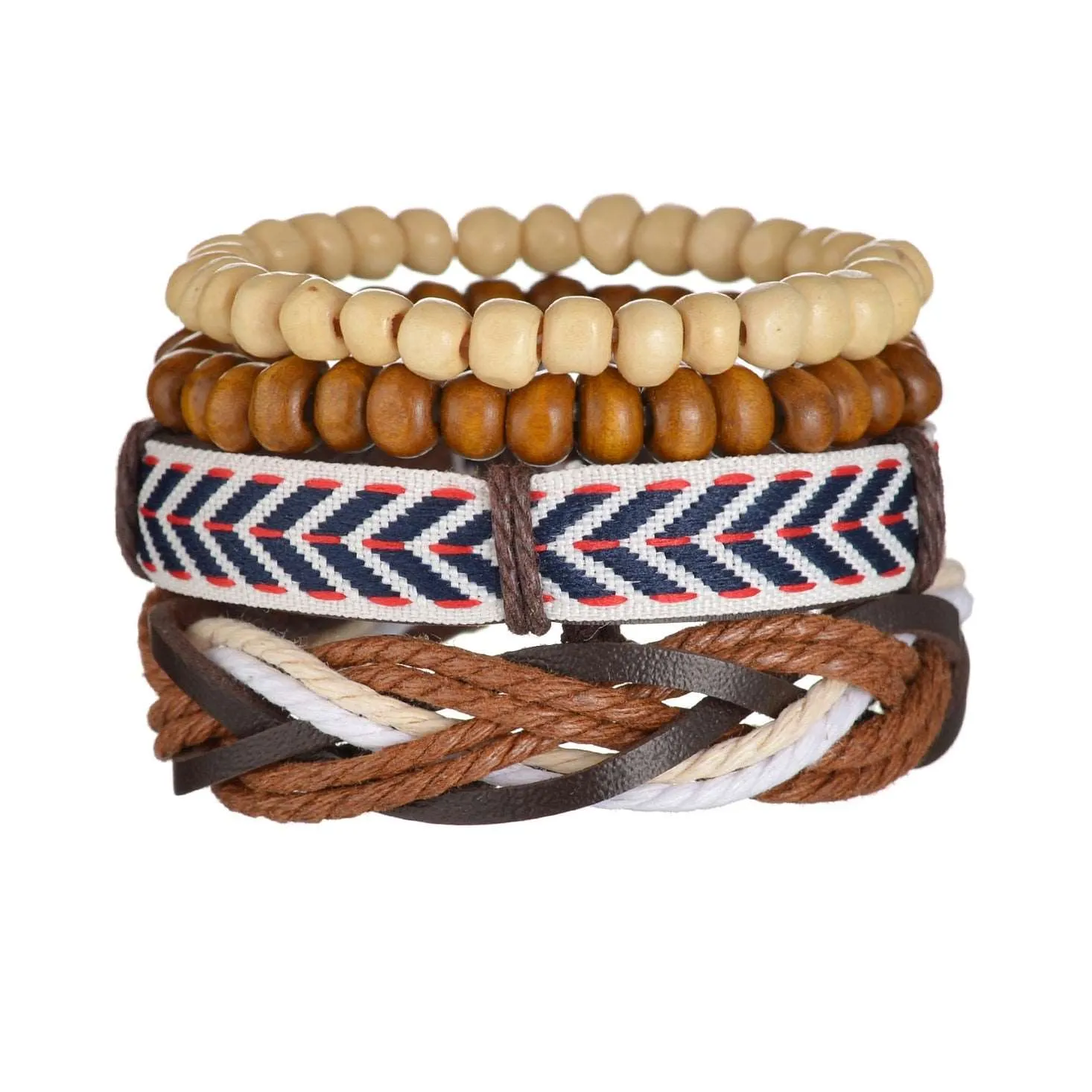 3/4Pcs/ Set  Braided Wrap Leather Bracelet for Men Vintage Life Tree Guitar Wood Beads Fashion Male Bracelets Wristband