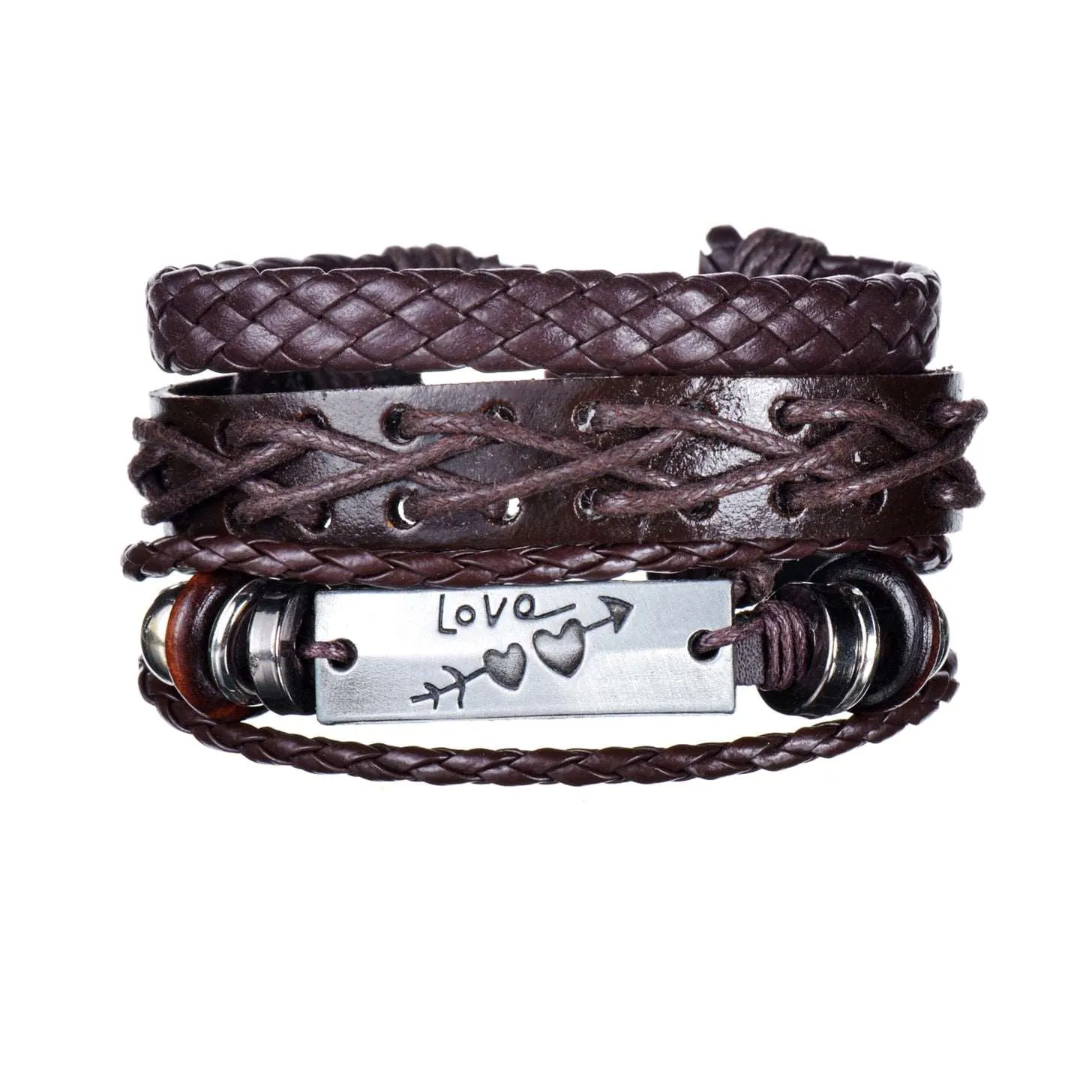 3/4Pcs/ Set  Braided Wrap Leather Bracelet for Men Vintage Life Tree Guitar Wood Beads Fashion Male Bracelets Wristband