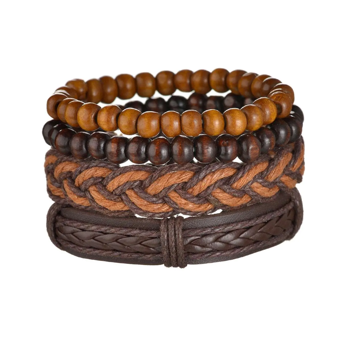3/4Pcs/ Set  Braided Wrap Leather Bracelet for Men Vintage Life Tree Guitar Wood Beads Fashion Male Bracelets Wristband