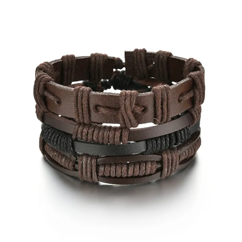 3/4Pcs/ Set  Braided Wrap Leather Bracelet for Men Vintage Life Tree Guitar Wood Beads Fashion Male Bracelets Wristband