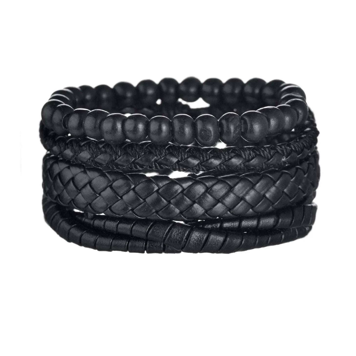 3/4Pcs/ Set  Braided Wrap Leather Bracelet for Men Vintage Life Tree Guitar Wood Beads Fashion Male Bracelets Wristband
