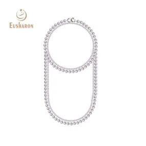 7-8mm White Double Long Freshwater Pearl Necklace