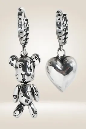 925 Sterling Silver Teddy Bear Heart Charm Earrings
