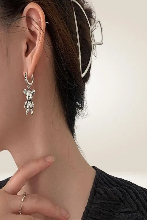 925 Sterling Silver Teddy Bear Heart Charm Earrings