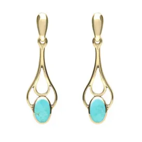 9ct Yellow Gold Turquoise Spoon Drop Earrings