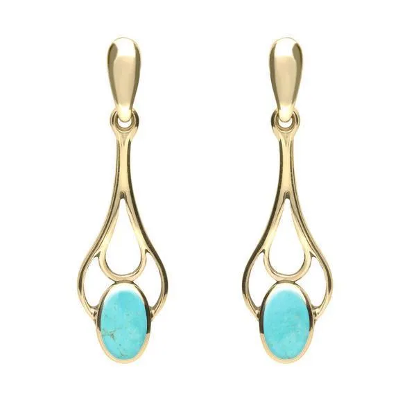 9ct Yellow Gold Turquoise Spoon Drop Earrings