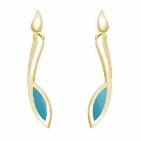 9ct Yellow Gold Turquoise Toscana Long Marquise Drop Earrings