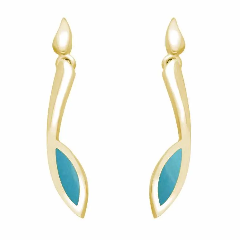 9ct Yellow Gold Turquoise Toscana Long Marquise Drop Earrings