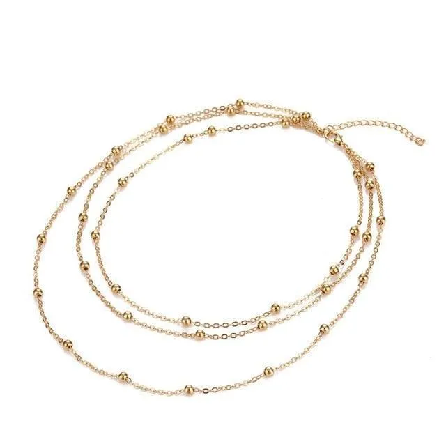Adjustable 3-Layer Beaded Choker Necklace - High-Quality Zinc Alloy