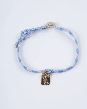 adjustable macrame bracelet with flower tag - gold