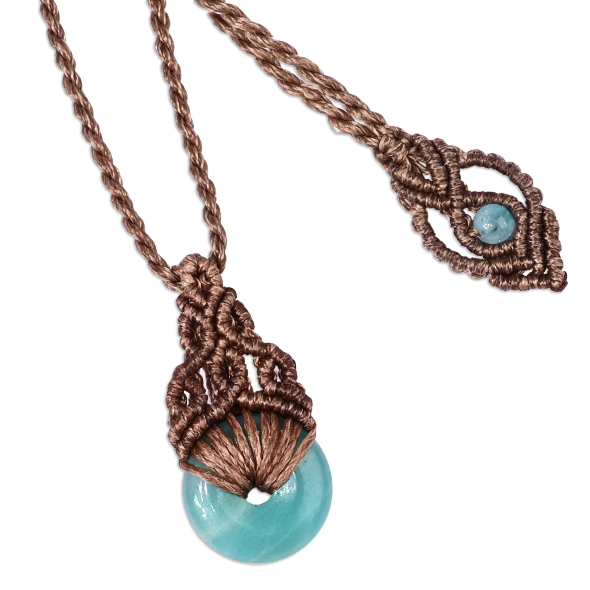 Adjustable Macrame Necklace with Amazonite Pendant - Clear Beauty | NOVICA
