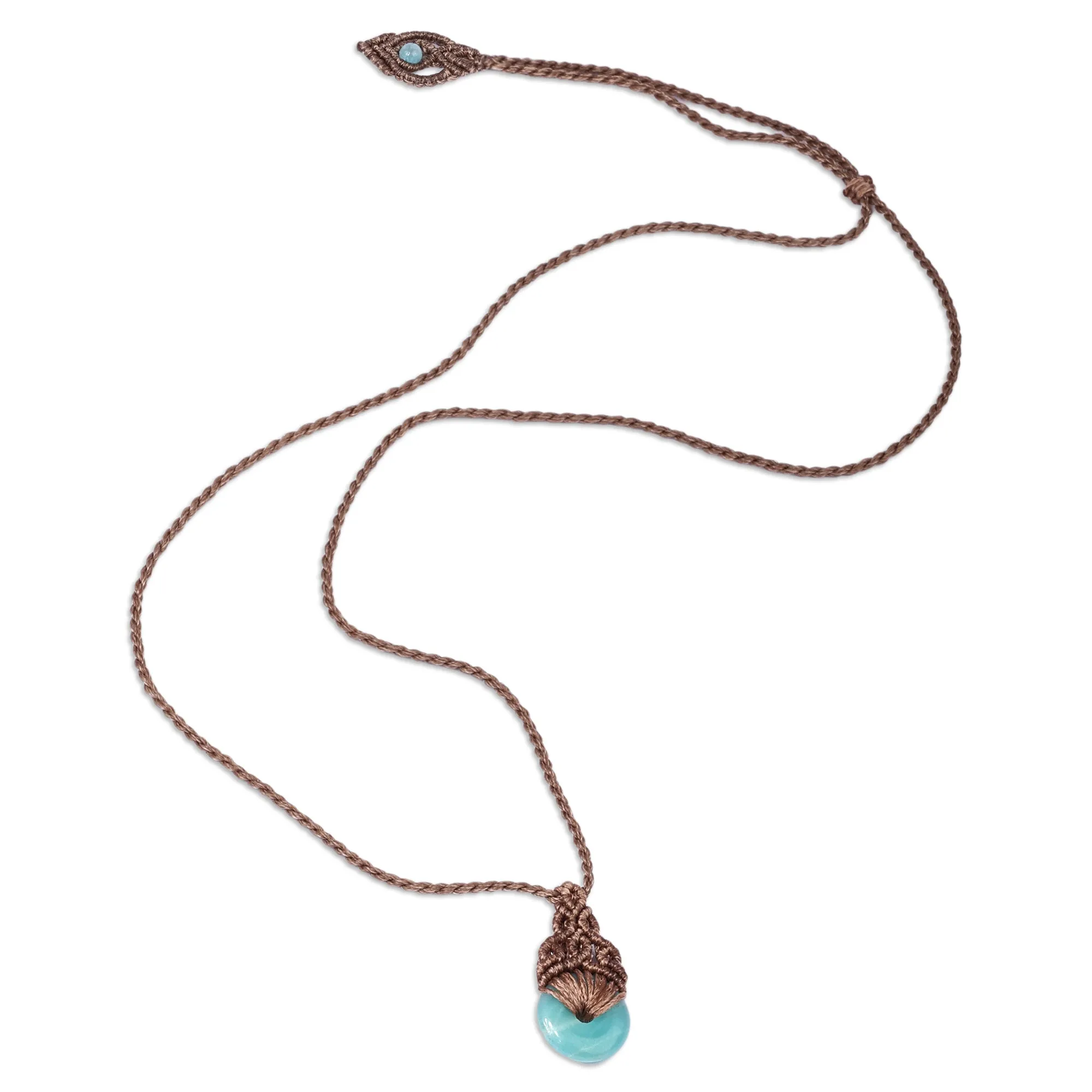 Adjustable Macrame Necklace with Amazonite Pendant - Clear Beauty | NOVICA